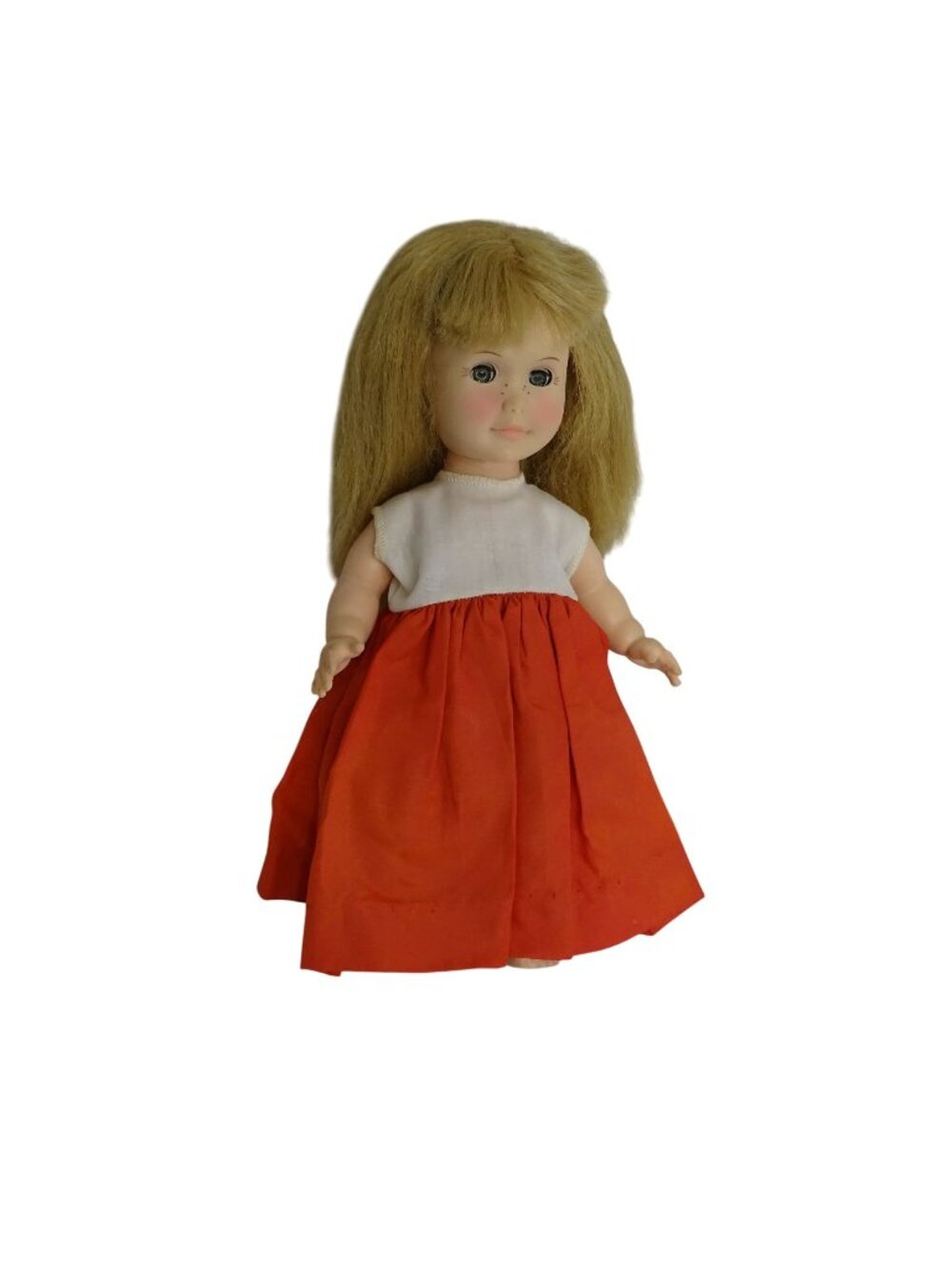 Effanbee 1980 Blonde Doll Freckles With Red Dress Collectible Vintage 11 in FLAW